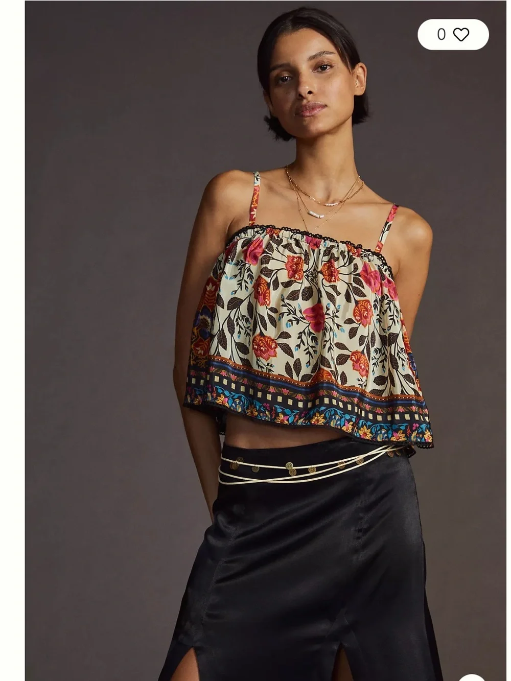 FARM Rio Floral Spaghetti-Strap Cropped Top in Cream, Pink, Red, Blue - Picture 4 of 10